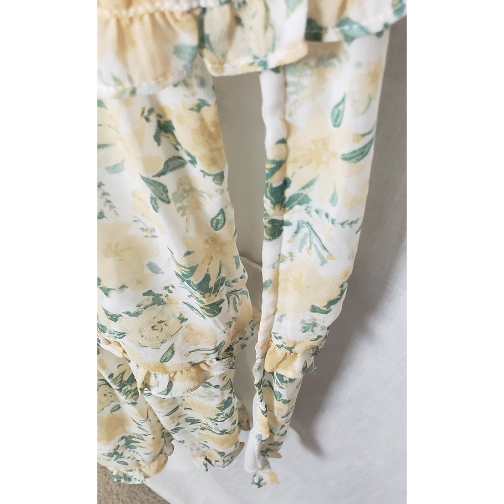 Crystal Doll Yellow Garden Floral Tiered Maxi Dress Lace Up Back Ruffle Trim M - Picture 7 of 12